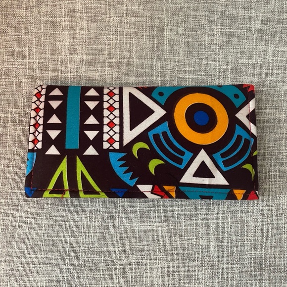 Handbags - African Ankara Wax Print Tri-fold wallet- Angola Print- Multi-Color. Cotton.
